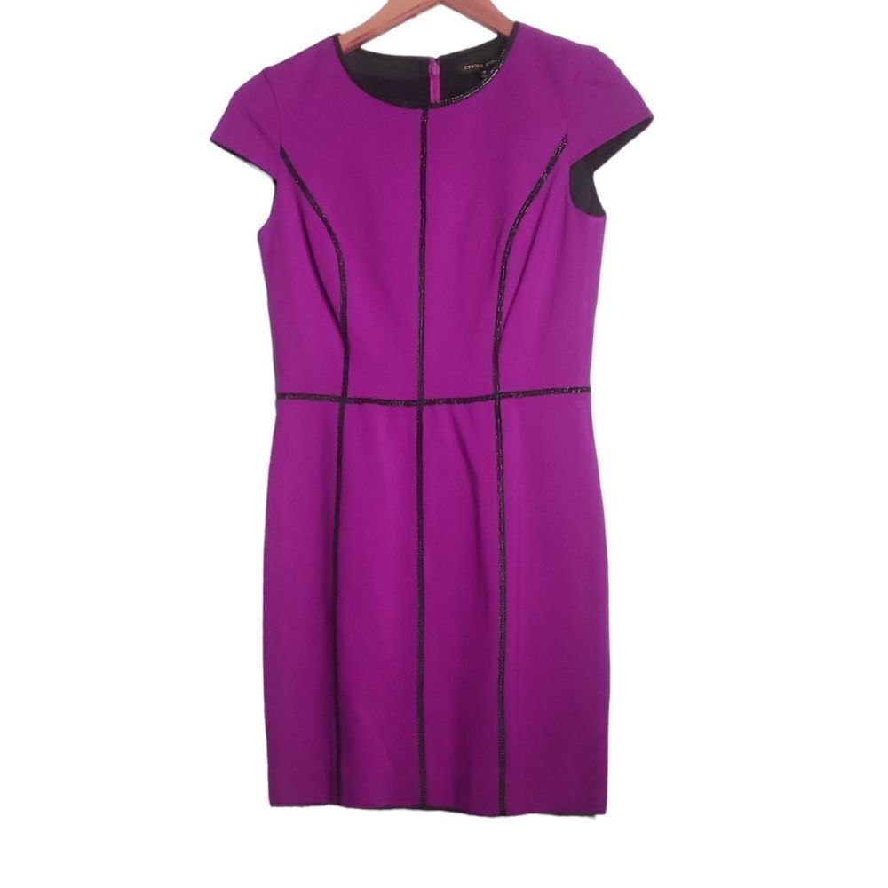 Cynthia Steffe purple pink cap sleeve shimmer black pipping dress size 0